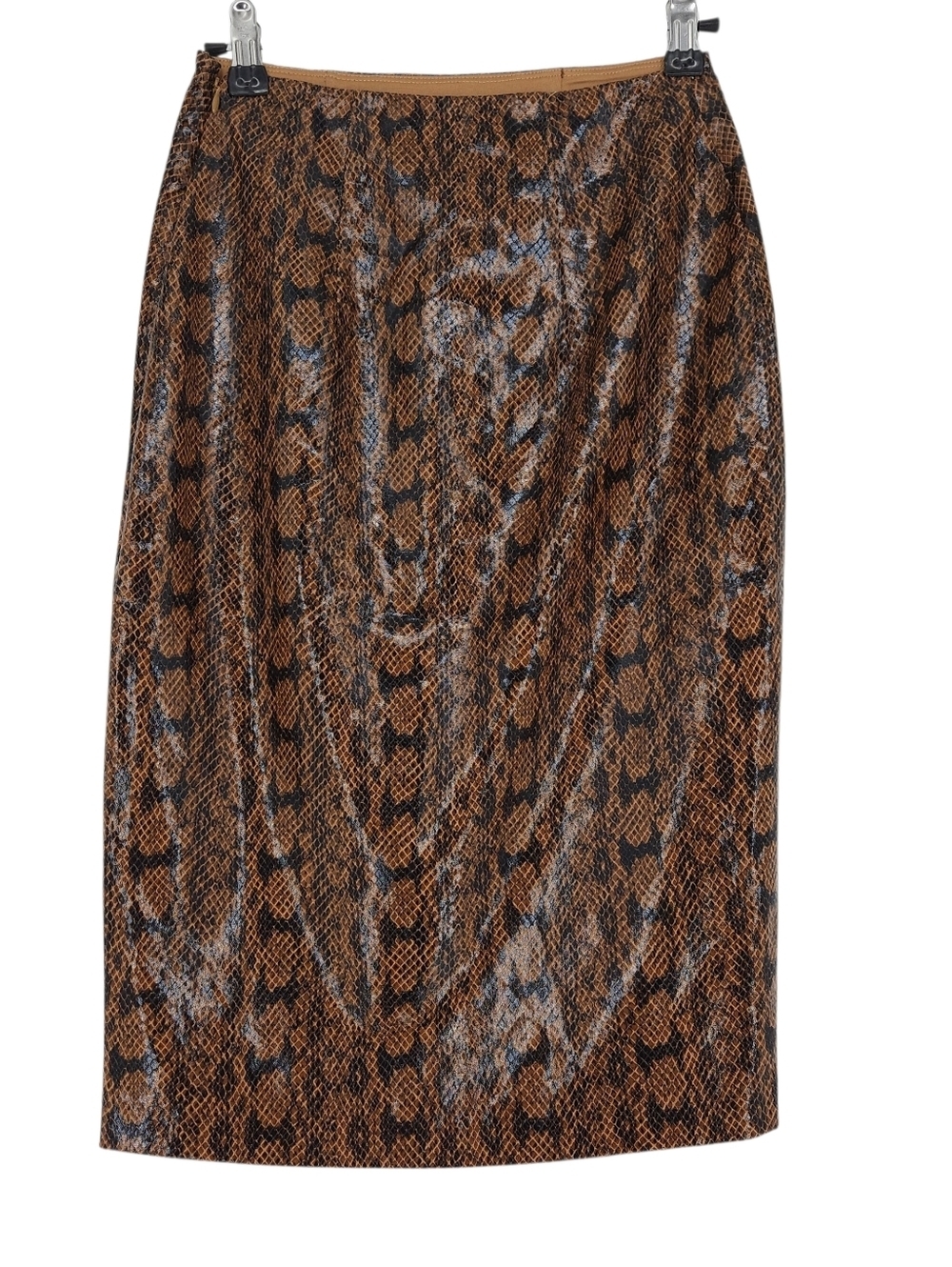 Express Straight Pencil Midi Skirt Brown Black Snakeskin Print Lined Zip 00 - Picture 3 of 7